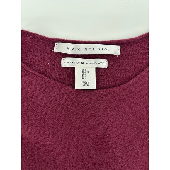 Max Studio Sweater Womens Large 100% Fine Merino Wool Maroon Classic Layer Soft - Picture 4 of 11